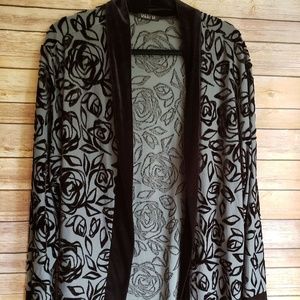 Vikki Vi 3X Black Grey Velvet Burnout Sheer Top